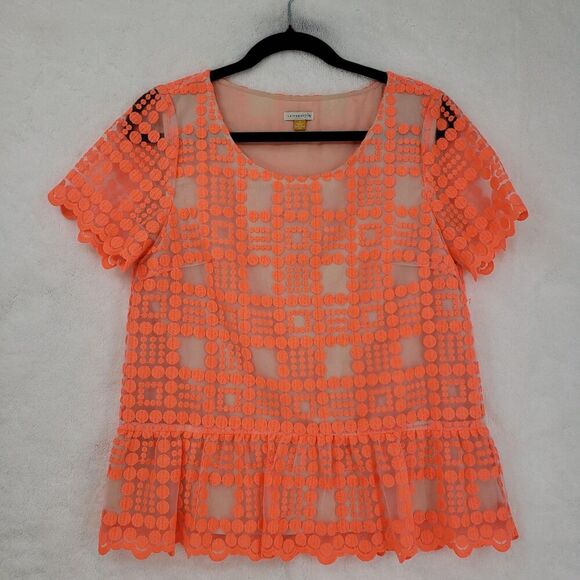 Leifsdottir Anthropologie Blouse Womens 8 Sheer Peplum Mesh Short Sleeve Top - Picture 1 of 11